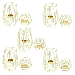 Candle Holders Retail Set Of 10 Gold Geometric Metal Tealight For Living Room & Bathroom Decorations - Centerpieces