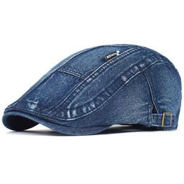 NNQJ Berets Big Size Denim Beret Hat Washed Distressed Peaked Cap Adjustable Cotton Newsboy Cap Vintage Ivy Gatsby Cabbie Hats Flat Cap d240418