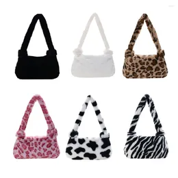 Drawstring Cow Printed Crossbody Bags Female Simple Totes Plush Small Summer Lady Shoulder Handbags For Women 2024 Trend