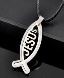 Wholesale lots 10 PCS Cool 2-in-1 Ichthys Fish Symbol Stainless Steel Pendants Necklaces Jesus fish charms Necklaces ST194104944