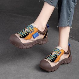 Casual Shoes Johnature Autumn Winter 2024 Mixed Colours Sneakers Genuine Leather Round Toe Thick Soled Comfortable Women