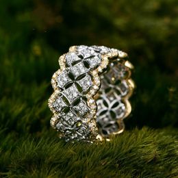 2024 Choucong Drop Ship Wedding Rings Luxury Jewellery 10KT Gold Fill White Pave 5A Cubic Zircon CZ Diamond Gemstones Party Lace Hollow Women Bridal Ring Silver Gift