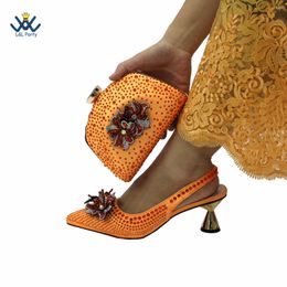 Dress Shoes Orange Color Pointed Toe High Quality Comfortable Heel Matching Bag Set For Sexy Ladies Wedding