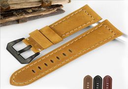 22 24 26mm Watchband Men Black Brown Smooth Genuine Leather Watch Band Strap Stainless Steel Silver Pin Buckle tools1470911