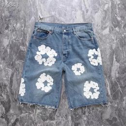 24SS Top Quality Kapok Denim Embroidered Jeans Shorts Men Women Washed 240412