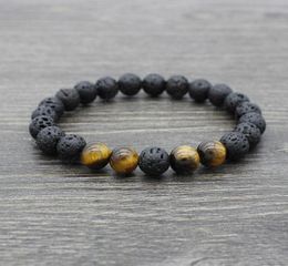 Lava Stone Beads Bracelets Natural Black Elastic Bracelet Volcanic Rock Beaded Hand Strings Yoga 7 Chakra men Bracelet7158661