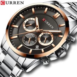 Reloj Hombres Luxury Brand CURREN Quartz Chronograph Watches Men Causal Clock Stainless Steel Band Wrist Watch Auto Date220i288A
