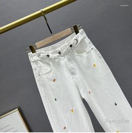 Women's Jeans All-Matching White Wide-Leg Pants Lengthened Trousers 2024 Spring Summer Embroidered Mop