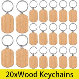 Keychains 20Pcs Wood Keychain Blanks Diy Wooden Unfinished Key Ring Tag