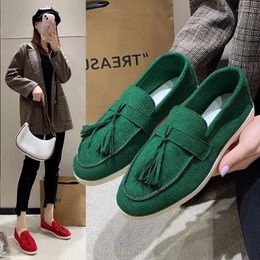 Casual Shoes Suede Flat Women Loafers Walk Moccasin Metal Lock Tassel Soft Sole Mules Causal Slip On Single