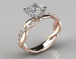 Wedding Rings 925 Silver Ring 18k Rose Gold Square Diamond Female Simple Design Double Stack Fashion Jewelry Bridal Accessory9205105