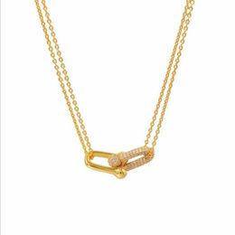 New Design Brand Heart U type T Love Necklace with crystal for Women Stainless Steel Accessories Zircon silver Colour gold rose Jew2796
