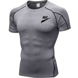 Men Compression Running Brand LOGO Black T Shirt Fitness Tight Short Sleeve Sport tshirt Training Jogging Shirts Gym Sportswear