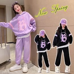 Autumn Teenage Girl Clothes Set Childrens Girls Hoodies Pullover Top and Side Stripe Pant 2 Pieces Suit Kid Letter Tracksuit 240401