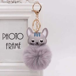 Plush Keychains Cute Fur Ball Keychain Cat Soft Pompom Animal Ladies Car Bag Accessories Key Ring Mom Gift Llaveros Y240416