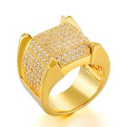 New personalized 18K Gold Plated Mens Diamond Iced Out Man Rings Cubic Zirconia Hip Hop Rapper Pinky Ring for Men Jewelry Gifts fo3220145