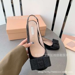 casual slippers heel sandal miuimiui Summer Back Air Show Bow Tie Water Diamond Sandals Mary Pearl Womens Shoes