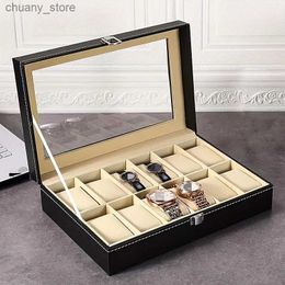 Accessories Packaging Organisers 12 Slot PU Leather Storage Box Mens And Womens Jewellery Display Box With Glass Cover Suitable For Men Fathers Y240417