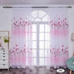 Curtain 1pc Tulip Tulle Curtains Tulips Print Sheer Window Balcony Privacy Voile Drapes Living Room Bedroom Porch Decor