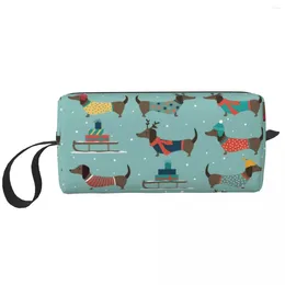 Cosmetic Bags Christmas Dachshund Dog Pattern Makeup Bag For Women Travel Organiser Cute Funny Pet Sausage Storage Toiletry