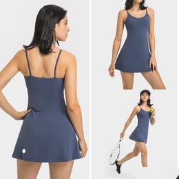 Yoga Outfit Luwomen-714 Thin Strap Dress Tennis Tank Tops With Chest Pad High Elastic Slim Fit Breathable Sports Drop Delivery Outdoor Dhj6A
