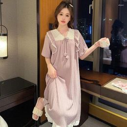 Women's Sleepwear Princess Short Sleeve Pyjama Skirt Mid Length Summer Cute Sweet Dress Loose Fitting Girl Ruffled Edges Nightgowns
