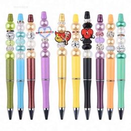 Wholesale Decorative Plastic Beaded Pens for Diy Blank Round Beads Designs Add a White Bling Spacer with Refill Ink jibbitz shoe charms