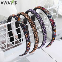 Headbands AWAYTR Brand Women Fashion Rhinestone Hair Hoop Girl Hairband Crystal Headbands Tiara Hair Band Bezel Hair Accessories Headdress Y240417