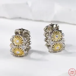 Backs Earrings S925 Sterling Silver Charms Clips For Women Fashion Hollow Lace Flower Zircon Ear-clips Jewellery