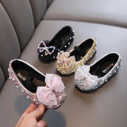 Girls Princess Shoes Glitter Luxury Party Shallow Children Ballet Flats 21-36 Elastic Band Fashion Lace Bowknot Kids Dance Shoes 240417