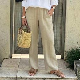 Women's Pants Summer Women Waist Crop Loose Harem Linen Elastic With Pocket Student Oversize Sweatpants Y2k Clothes Pantalones