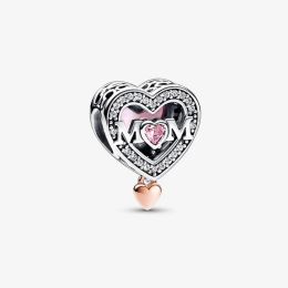 Charms 100% 925 Sterling Silver Twotone Openwork Mom & Heart Charm Fit Original European Charms Bracelet Fashion Jewellery Accessories