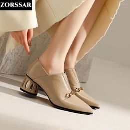 Dress Shoes Women Oxford Pointed Toe Boat For Woman Pumps Patent Leather Slip On Mid Heels Office Ladies Chunky