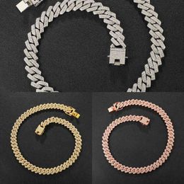 Hip Hop Aaa Bling 13 5mm Cuban Brooch Chain 2-row Ice Man Necklace Diamond Zircon Cobble Men&#039;s Necklace Women&#039;s Jewelry 230H