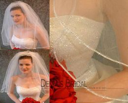 2016 Vintage Ivory Elbow Length Veil Two Layer Beaded Edge Wedding Veils Bridal Veil Tullle DBV226126091