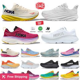 DEAL Hoka Shoes Women Mens Hokas Bondi 8 Clifton 9 Hoka One Famous Running Shoes Classic Triple Black White Summer Song on Pink Orange Cloud Jogging Walking Sneakers