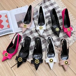 Designer luxury heels slingbacks shoe 7cm women sandals pointed toe dress bow embellished party wedding shoes size 34-42