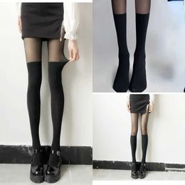 81EA Sexy Socks Sexy Women Tights Pantyhose Patchwork Sheer Black Thigh High Stockings Tights Women Female Hosidery Over Knee Stripe Pantyhose 240416