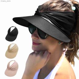 Visors Women Sun Hats Beach Cap For Female Cotton Big Brim Bucket Visor Empty Roof Design Summer Outing Ladies Playa Y240417