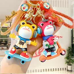 Creative cute style cartoon funny skateboard frog keychain bag pendant accessories car keychain pendant doll machine boy girl blind box gift from 2 pieces