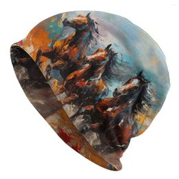 Berets Oil Painting Horse Thin Bonnet Homme Fashion Galloping Horses Skullies Beanies Caps Creative Hats