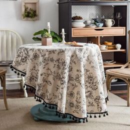 Table Cloth Pastoral Floral Leaves Coffee Round Dinging Decoration Cover Living Home Kitchen Tassels Tablecloth Mantele