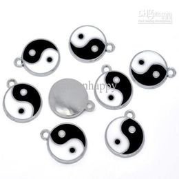 100pcs Silver Tone Enamel Yin Yang Charm Pendants 25x20mm014734253