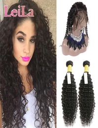 Brazilian Virgin Hair 360 Lace Frontal with Bundles Natural Hairline Deep Wave curly Human Hair Wefts With Closure 3 Pieceslot5844717