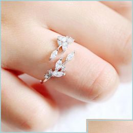 Cluster Rings Japan Korean Trendy Real 925 Sterling Sier Handmade Olive Leaf Cz Zircon Female Resizable Opening Giftcl Drop Delivery J Otbsb