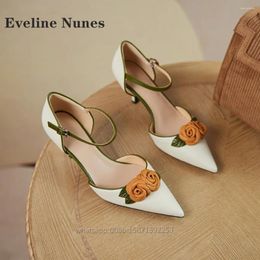 Dress Shoes Flower Straight Strap Pumps Pointed Toe Stiletto Side Air Cover Heel Lady Sandals Mixed Colours Buckle Elegant