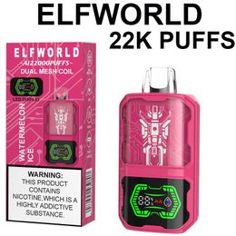 Original elfworld 22000 vapers puffs Disposable vape pen 22k puff vape bar 26ml prefilled cartridges pod 650 mah rechargerable battery LED light color kit