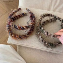 Headbands Ethnic Style Wide-brimmed Hair Band Women Mixed Colour Mohair Yarn Sponge Headband Plush Hoop Hairband Girl Hair Accessories Y240417