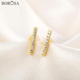 Stud Earrings BOROSA 5/10 Pairs Gold Colour T Bar CZ Crystal For Women 10mm Micro Paved Geometric Earring Jewellery WX1373