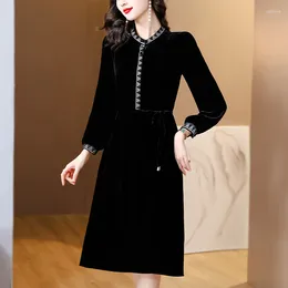 Casual Dresses AIMEILI Women Autumn & Winter Elegant Velvet Dress High Quality Cocktail Party Vintage A-Line Designer Black Vestidos